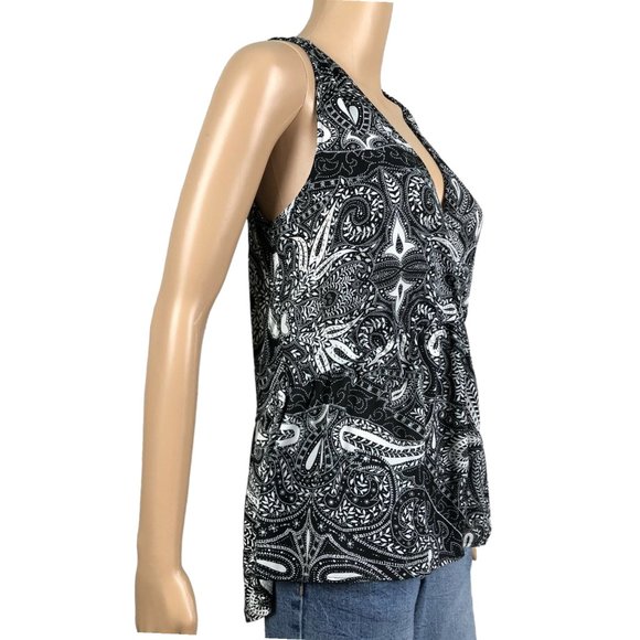 EUC Loft Paisley Empire Waist Faux Wrap Front Peplum Hem Tank - Picture 3 of 8